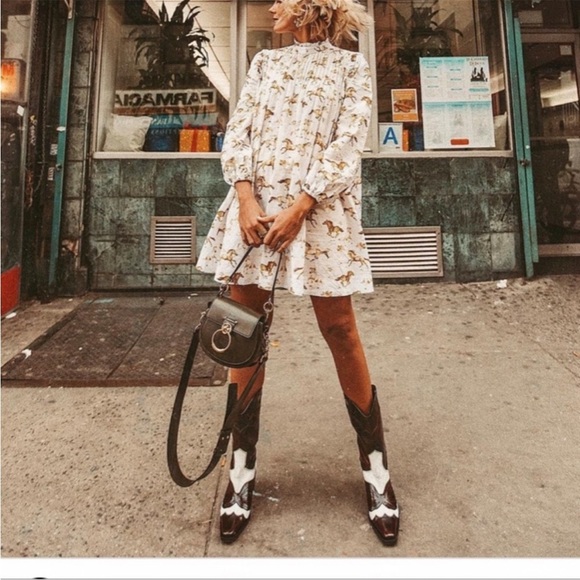 New with Tags GANNI White Horse Print Cotton Mini Dress - Picture 8 of 16